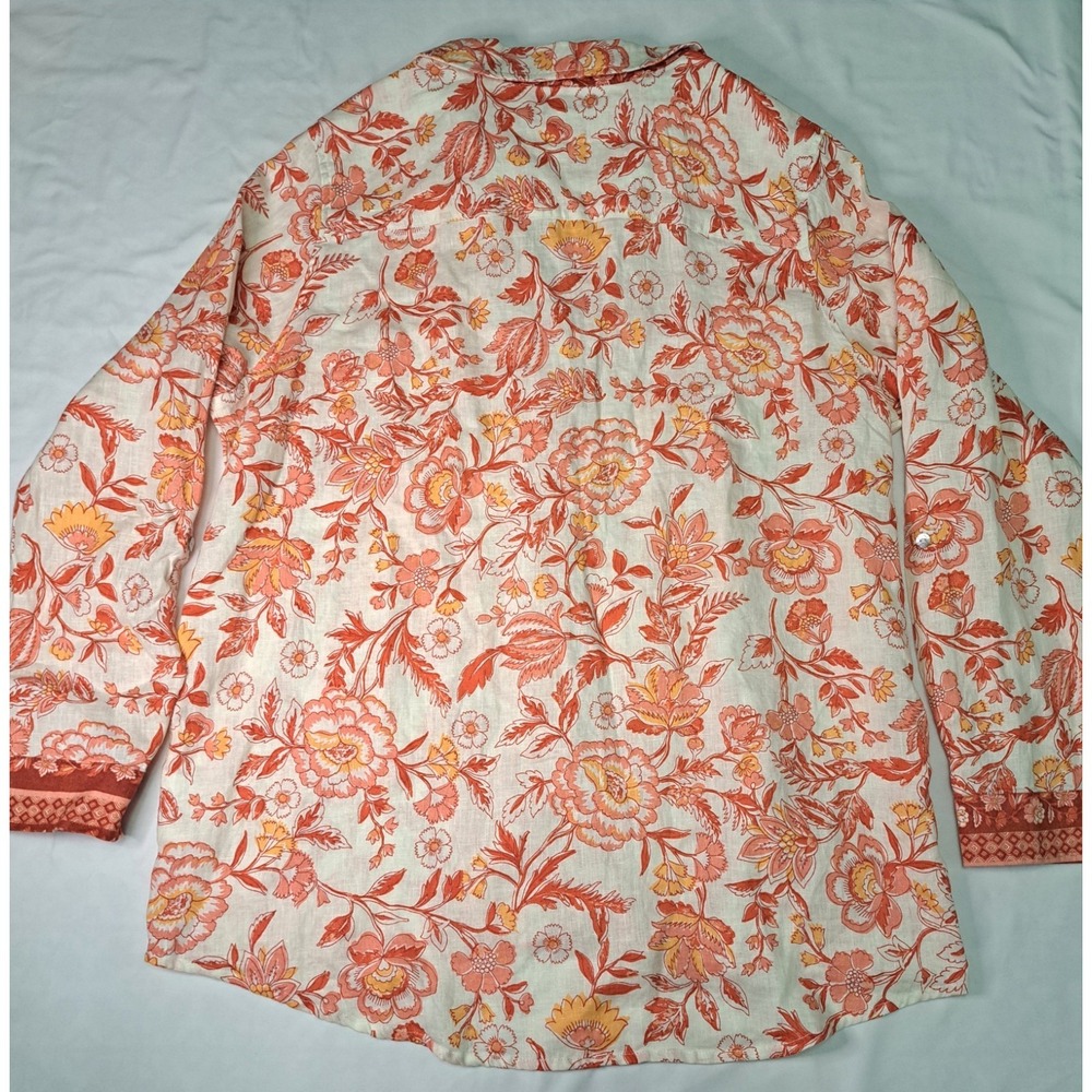 Rachel Zoe Floral Flax Linen Boho Button-Down XL Sustainable Resort Wear Coastal - Picture 6 of 7